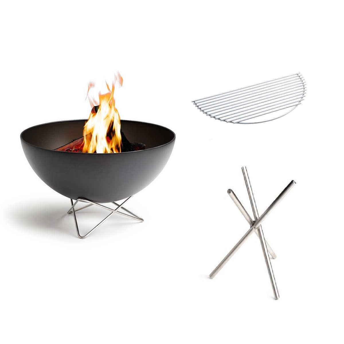 BOWL 57 Feuerschale mit Sternfuß inkl. Grillrost und Dreibein