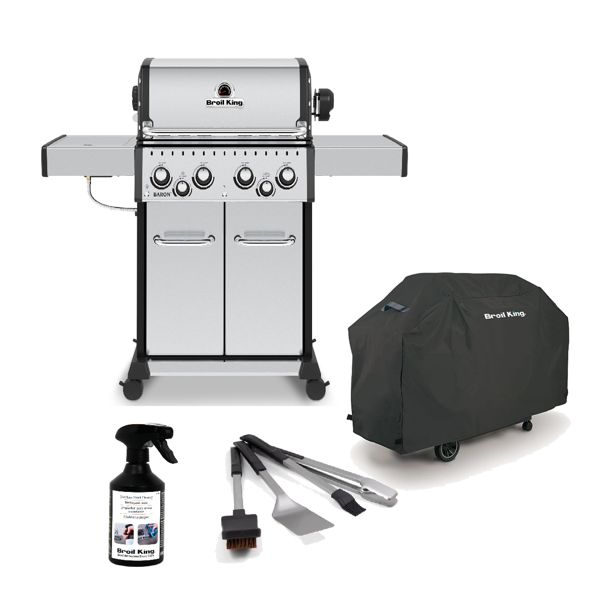 Baron™ S 490 IR mit Drehspieß Modell 2025 inkl. Abdeckhaube, Baron Besteck Set & Edelstahlreiniger