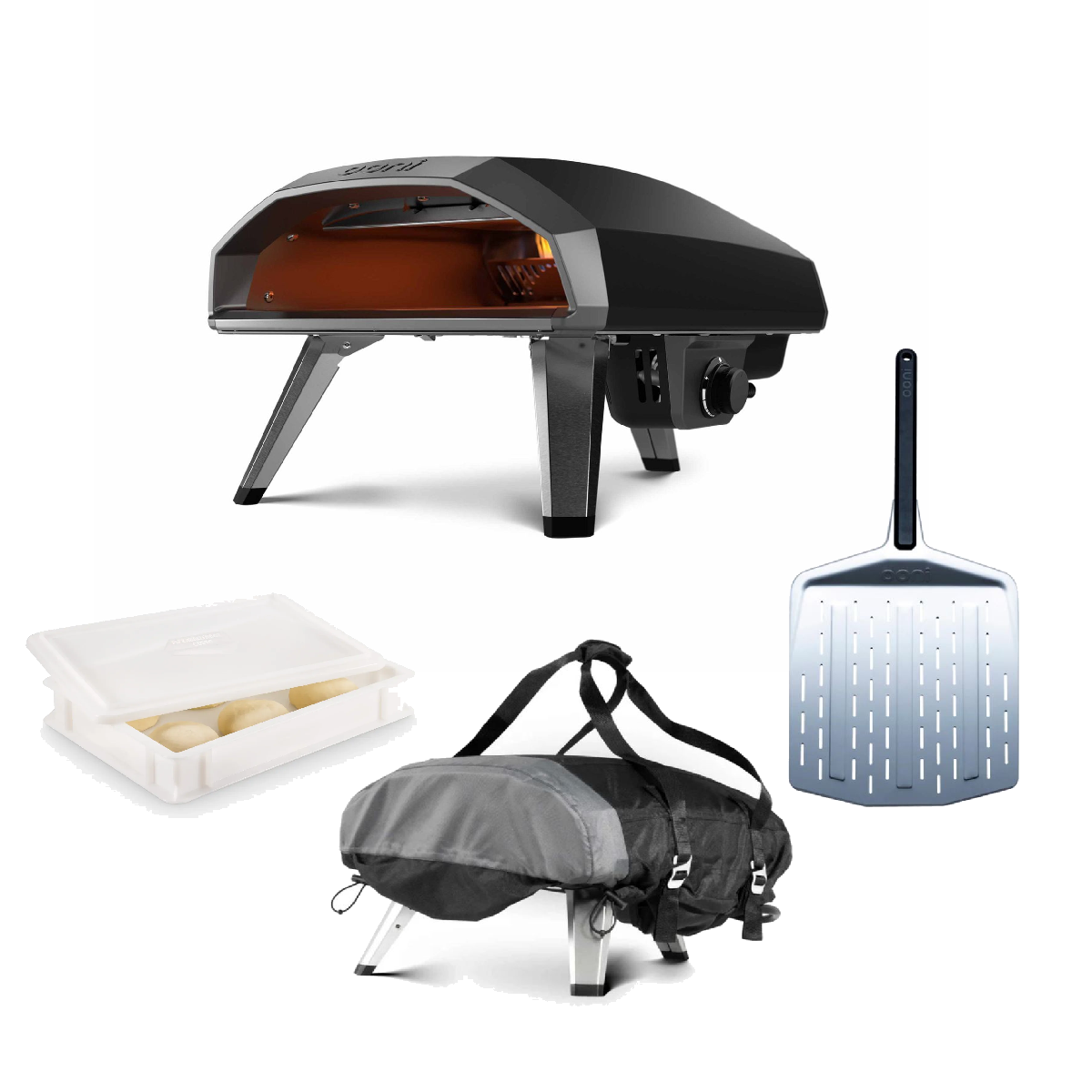 Ooni 14" Gas Pizzaofen Koda 2 schwarz  inkl. 12" Pizzaschieber, Pizzaballenbox m. Deckel & Abdeckhaube