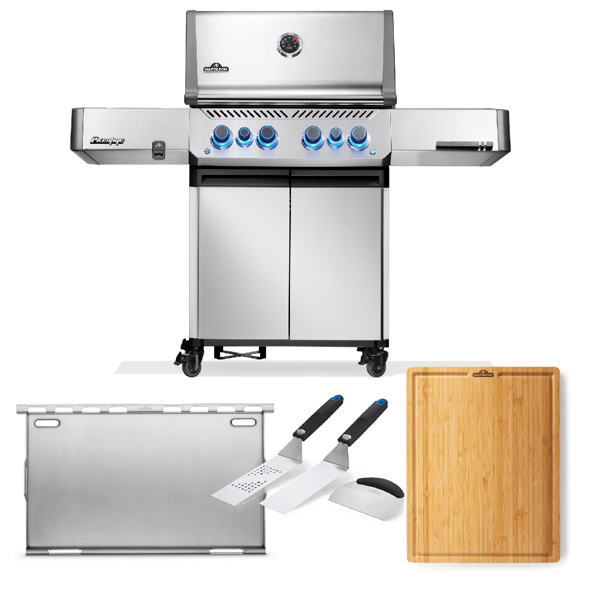 Napoleon Gasgrill Prestige 500, Edelstahl Modell 2025 inkl. Full  size Plancha, Plancha Tool Set und Schneidbrett