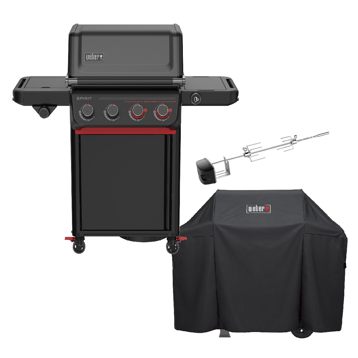 Weber Gasgrill Spirit EP-435R Stealth inkl. Drehspieß inkl. Abdeckhaube über Weber