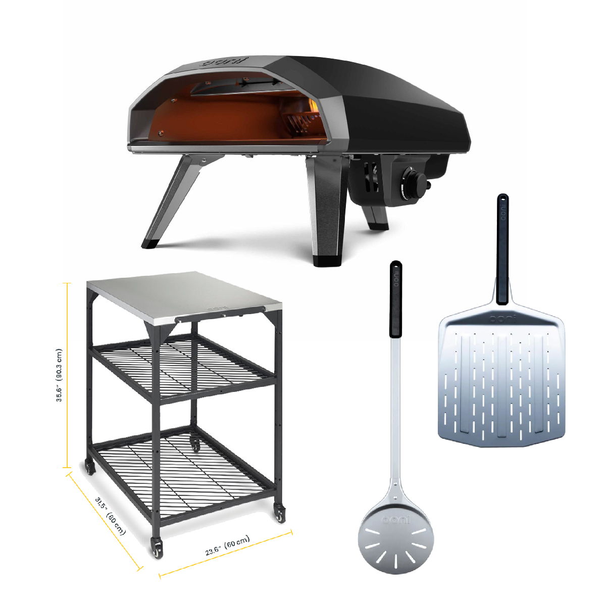 Ooni 14" Gas Pizzaofen Koda 2 schwarz inkl. Modultisch Medium, Pizzaschieber & Pizzawender